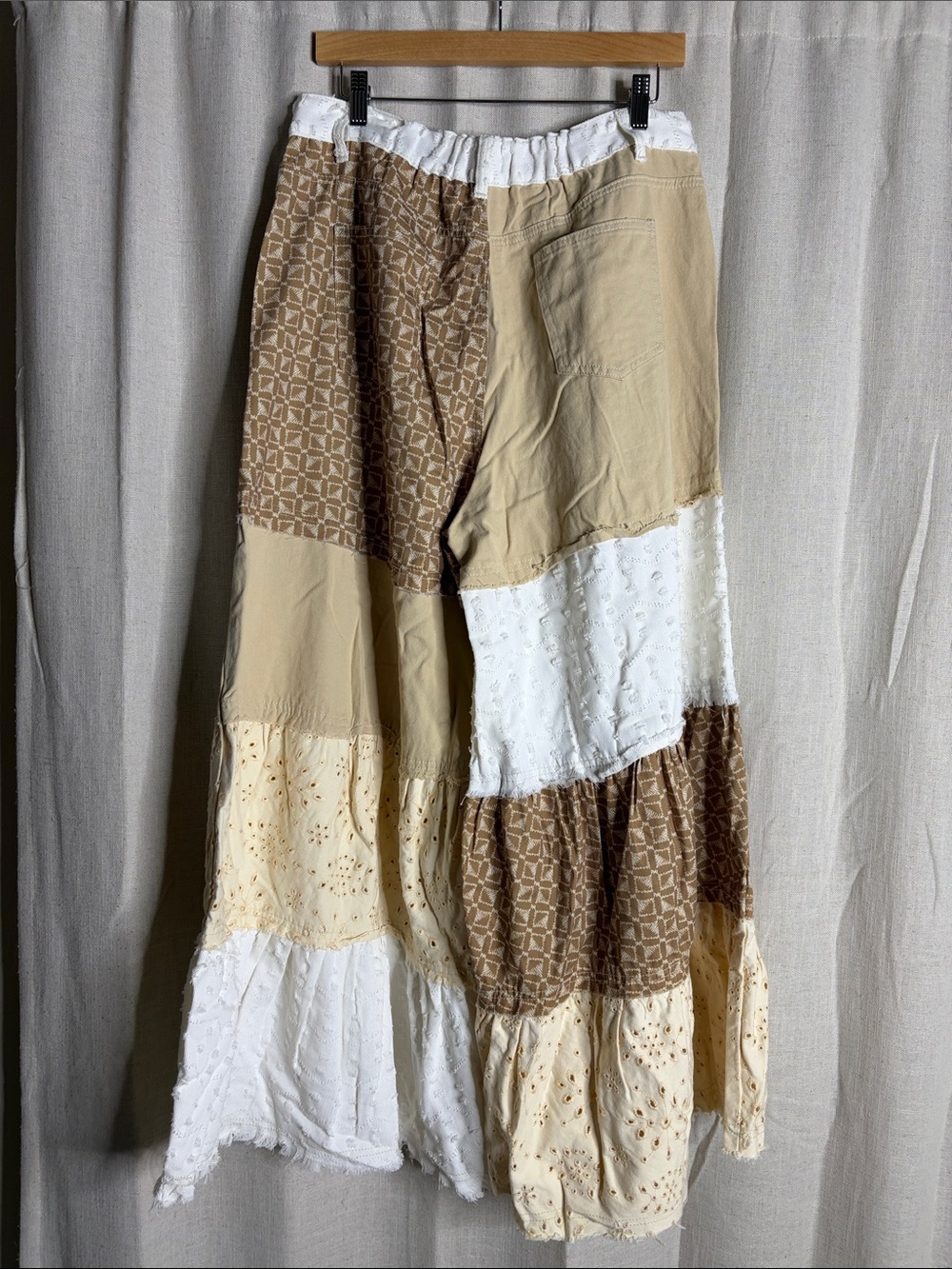 POL Patchwork Maxi Skirt in Beige, Cream & White - Picture 3 of 3
